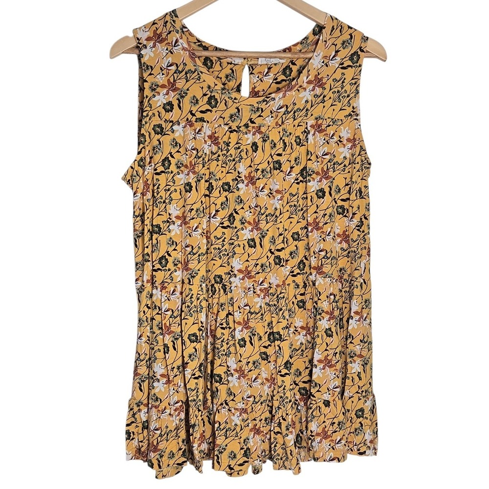 Jane and Delancey Mustard Yellow Floral Ruffle Babydoll Sleeveless Top Large